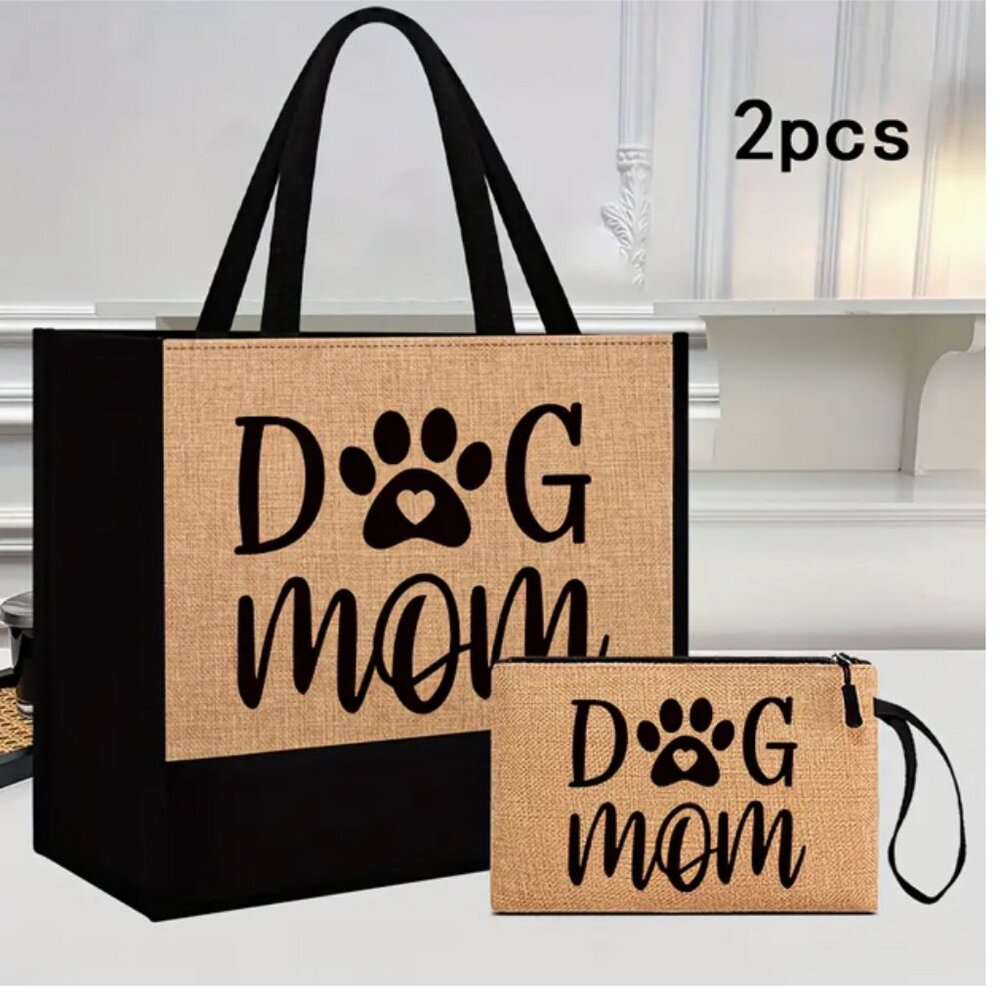 2 Pcs Dog Mom Bag Set Tote and Zipper Bag NWt